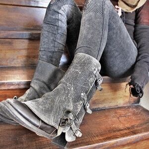 distressed // beat up leather spats